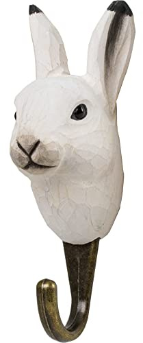 WILDLIFEGARDEN WG4798 Haken Polarhase - Handgeschnitzter Tierhaken aus Holz und Metall - Polartiersammlung
