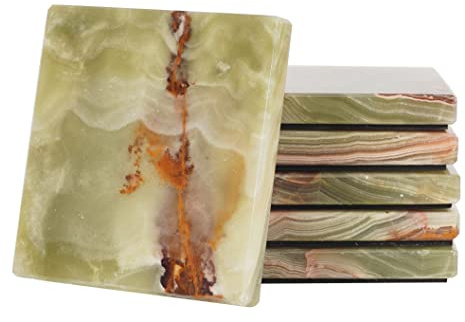 Radicaln Marmor-Untersetzer, quadratisch, 8,9 cm, grüner Onyx, handgefertigt, Moderne Untersetzer für Getränke, stilvolle Getränkeuntersetzer für Esstisch, Set für 6 Personen, ideale Heimdekoration