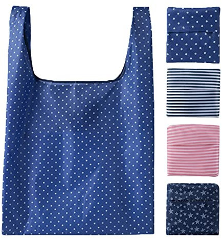 TSHAOUN 4-teilige wiederverwendbare Einkaufstasche, faltbar, umweltfreundlich, leicht maschinenwaschbar, große Einkaufstasche