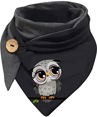 Hiseng Damen Schals Groß Dreieck Winter Dreieckstuch Eule Drucken Warmer Button Knopf Karoschal Winterschal Herbstschal Lieblingsschal Scarf Soft Wrap Lange Stola