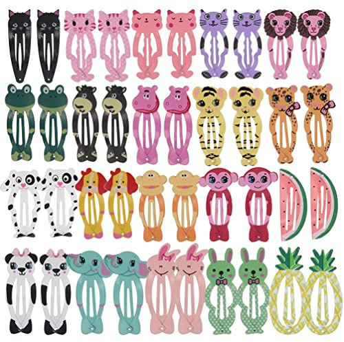inSowni 40 Pack/20 Pairs Metal 2 Cute Cartoon Animal Snap Hair Clips Barrettes Hair Pins Accessories for Baby Girls Toddlers Kids Teens Fine Thick Hair