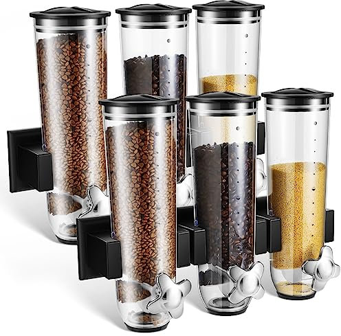 Umigy Candy Dispenser Wall Mounted, Triple Dry Cereal Dispenser Grain Dispenser Machine Wall Mount, Food Storage Container for Pantry Snack Dispenser with 3 Cup for Kitchen, 39 oz(Black, 2 Pcs)