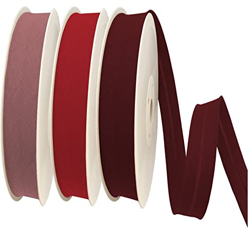 TEXTEX = 30 mm Breites Schrägband. 50% Baumwolle und 50% Polyester. Packung mit 3 Stück à 10 m - (Bilden/Roter Ferrari/Granat)