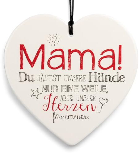 SIKORA Geschenk Herz aus weißem Steingut mit liebevollen Botschaften für jeden Anlass, Farbe/Modell:PH07 - für Mama - Du hältst unsere Herzen für Immer