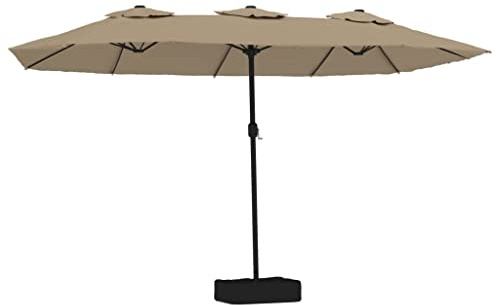 vidaXL Sombrilla Doble de Jardín con Luces LED, Parasol Protector de Sol, Refugio Solar, Paraguas para Patio Exterior, Gris Taupe 449x265 cm
