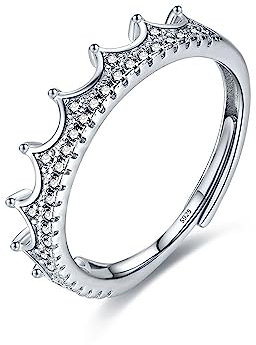 Bellitia Jewelry Damen Krone Ring 925 Sterling Silber CZ Diamant Verlobungsring, Verstellbare Ringe Zirkonia Frauen Trauring Ehering Verlobung Hochzeit Geschenk