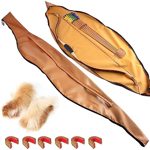 limaity Traditionelle Bogentasche 60 Zoll Longbow Case Tasche Pfeil Köcher Set für Longbow oder Recurve Bogen Pferdebogen Rucksack Fall Verstellbare Träger (Braun)