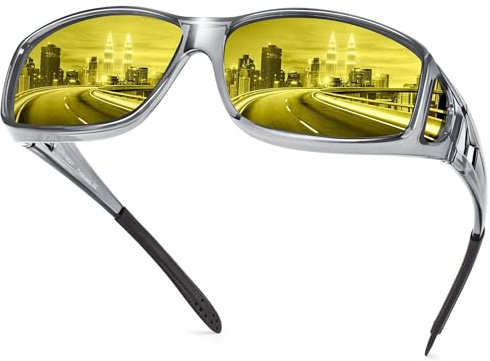 URUMQI Night Driving Vision Glasses Fit Over Eyeglasses for Women Men | Anti Glare Night Time Driving Glasses TAC Polarized Lens