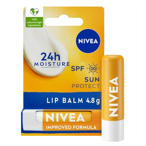 NIVEA SUN Protect Caring Lip Balm SPF50 (4.8g), Factor 50 Balm with Shea Butter, Protection Against UVA/UVB Rays with 24H Moisture, Lip Care, No White Cast