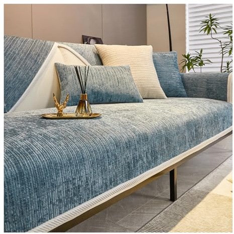 Tauzveok Sofaschoner rutschfest, Chenille Sofabezug, Sofadecken Für Sitzfläche, Für L Form/U Form/Ecksofa 3 2 1 4 Sitzer Sofahusse,Blau,70 * 150cm