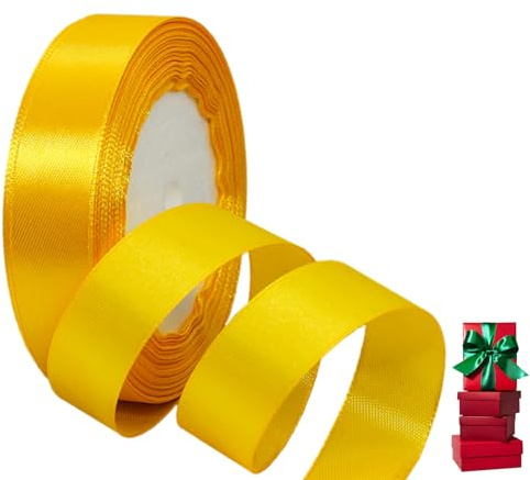 Satinband Goldgelb 20mm Breit Geschenkband Satin,22m Satinbänder Goldgelb Dick Schleifenband Dekoband Seidenband Geschenkverpackung Stoffband Geschenkbänder für Dekorieren Basteln Kleid Hochzeit