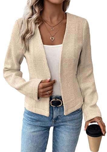 Mina Self Tweed Blazers Jacket for Women 2026 Fall Brown Tan Womens Cropped Fitted Casual Business Work Holiday Party Petite Dressy Jackets Trendy Professional Outfits Women's Blazers & Suit Jackets