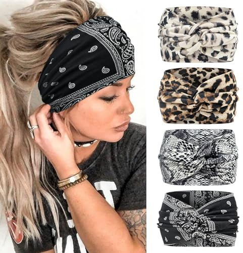 Kavya Haarband Stirnband Damen Extra Breit Haarbänder 4 Pcs 7'' Headband Elastische Haarreifen Yoga Sport Haarschmuck Damen