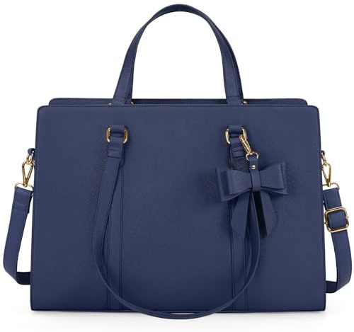 NEWHEY Handtasche Damen Shopper Damen Große Schwarz Tasche Damen Laptoptasche 15.6 Zoll PU Leder Umhängetasche Arbeitstasche für Business Arbeit Schule (Blau)
