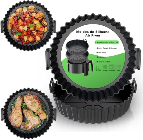 Molde Silicona Freidora de Aire, 2 Piezas de Color Negro, Molde de Silicona Redondo, Recipientes para Freidora de Aire, Molde Silicona Airfryer, Accesorios freidora de aire, Moldes Silicona