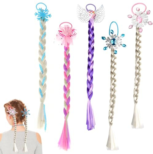 Vueinrg 5 Stück Bunte Haarsträhnen Kinder Haarreif Prinzessin Zopf Haarverlängerung Geflochtene Zopf Mädchen Perücke Pferdeschwanz Haarteil Animation Cosplay Kinderperücke für Party Kostüm