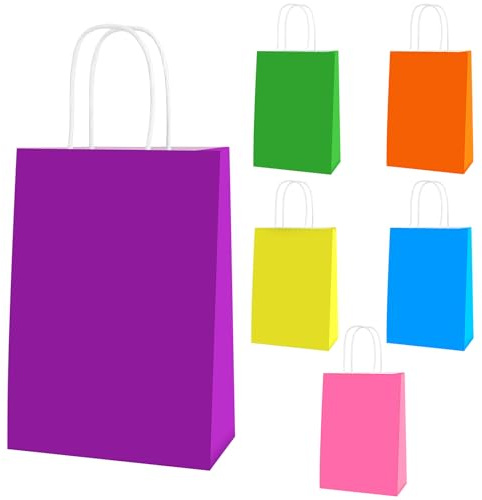 Kasanni Lot de 30 Sacs en Papier Kraft Colorés 20 x 14 x 8 cm, Sacs Cadeaux en Vrac avec Poignées pour Anniversaires d'enfants, Mariages, Articles de Fête, Baby Showers, Travaux Manuels
