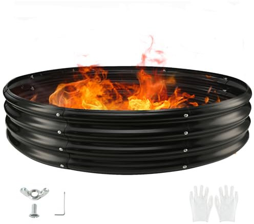 TBMLC 152 cm rund eldring i galvaniserat stål för bakgård, camping, brasa; runt stål upphöjd trädgårdssäng, metall upphöjd trädgårdslåda för trädgårdsskötsel och plantering (5 x 5 x 1 fot)