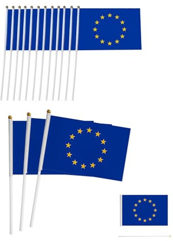 HSIXHAF 20 pcs Mini drapeau à main l'Union européenne,Drapeau de pôle miniature UE,Drapeaux des UE,Mini Drapeaux UE,pour événements sportifs Memorial Day et célébrations nationales,14X21cm