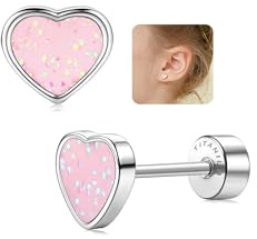 LOLIAS 20G Orecchini a Bottone a Cuore in Titanio per Ragazze Donne Argento Orecchini a Bottone con Paillettes Piccoli Orecchini Ipoallergenici Regali Ragazze Cartilagine Trago Orecchini a Bottone