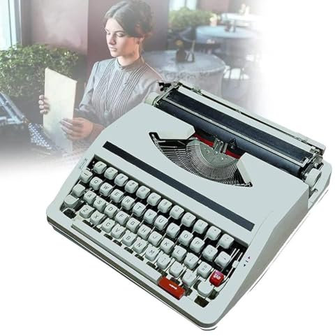 LSHFYV Tragbare manuelle Schreibmaschine, traditionelle altmodische mechanische englische Schreibmaschine, 1980 Klassische Nostalgie tragbare Retro-Schreibmaschine mit manueller Schreibmaschine,White