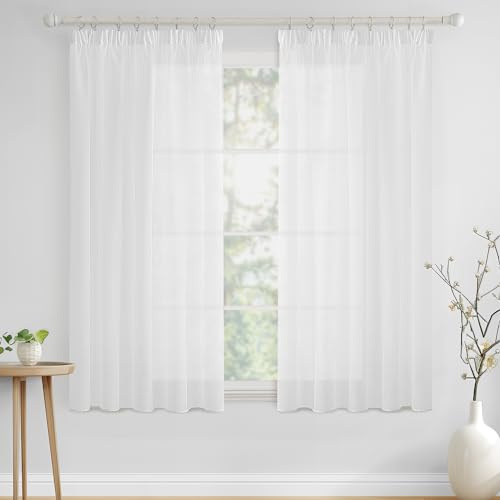MIULEE Voile Gardine transparent Kräuselband 2er Set B140 H137 Weiß | Transparente Einfarbige Voile Gardine mit Kräuselband, luftiger Stoff, moderne Deko für Wohnzimmer und Schlafzimmer