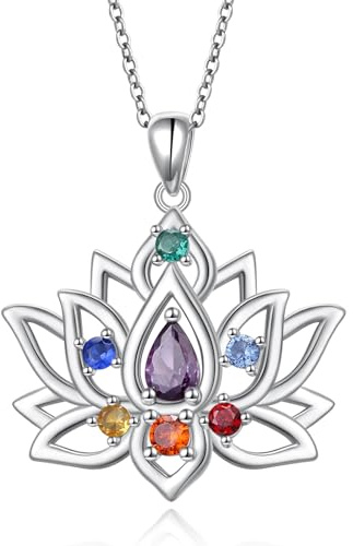 Flyow Lotus Chakra Schmuck Set 925 Sterling Silber 7 Chakra Tropfen Ohrringe und Halskette Yoga Lotusblume Schmuck Geschenke für Damen