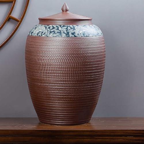 Home Rice Storage Box - Classic Food Storage Porcelain Bottle, Kitchen Sealed Jar With Lid Grain Dispenser(10/25 / 50KG), Ceramic Food Storage Jar Beans Corns Wheat Oatmeal Grain Storage Bin(A,Capac (