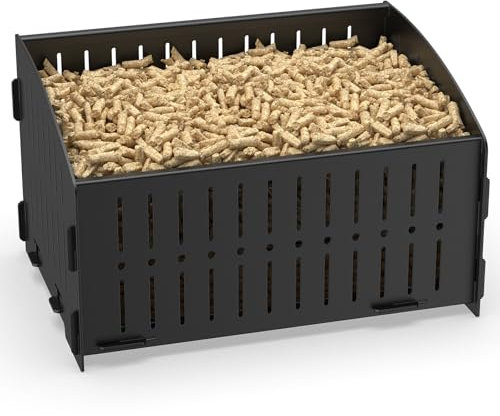 Xtsuen Pellet Basket for Fireplace, 28 x 20 x 17 cm, Brown Iron Basket, Holds More Pellets, Ventilated Design, Compatible with Standard Pellets