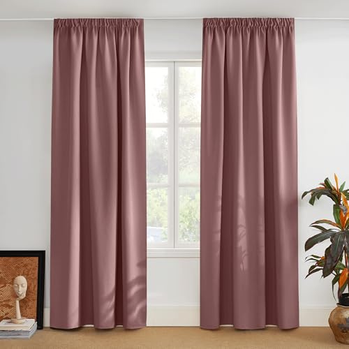 PONY DANCE Thermovorhang Hitzeschutz Kräuselband Gardinen Blickdicht | für Schienensystem, 2er Set, H 260 x B 140 cm, Altrosa, Verdunklungsgardine, für Wohnzimmer, Kinderzimmer, Blackout