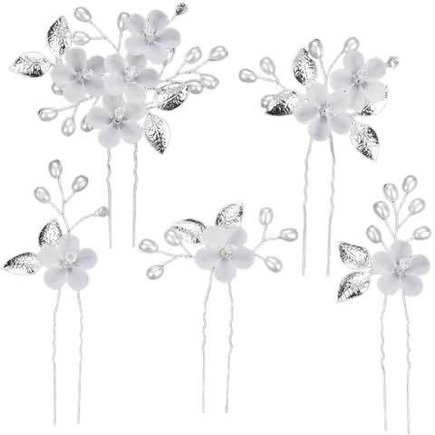 CULEO 5 horquillas para el pelo de novia, flores para el pelo de novia, accesorios para el cabello de novia, pinzas para el pelo de novia con perlas, para mujeres y niñas