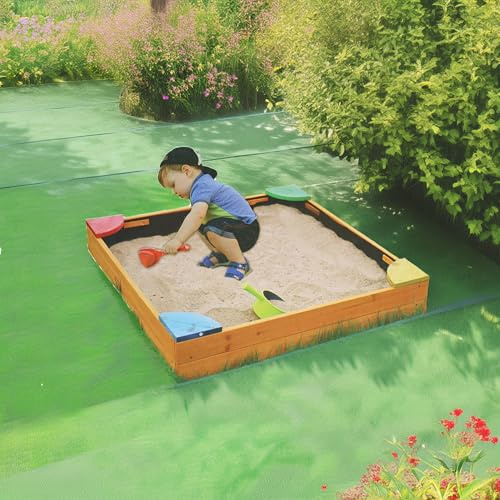 Sandkasten QUADRATISCH, 90 x 90 x 17 cm, mit Abdeck- & Bodenplane