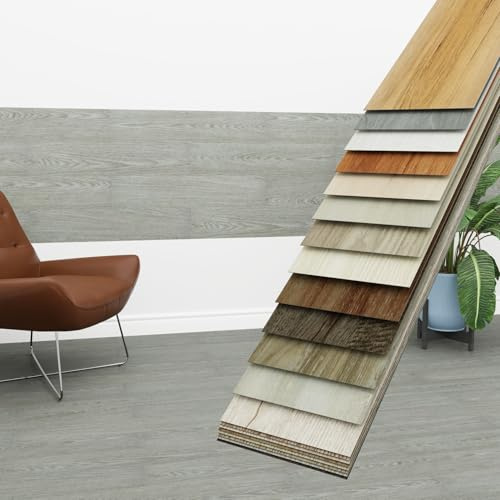 HEXIM Vinyldielen 5m² selbstklebend PVC Wandverkleidung heller Bodenbelag Holzoptik 91x15cm Paneele für Wand & Boden Holzdielen hellgrau (36 Dielen Cool Grey Oak - 1801-12)