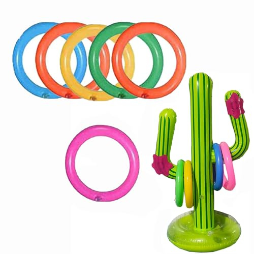 Limbo Game, 9-Piece Cactus Ring Toss Set, Party Games for Kids, Summer Party Decoration, Outdoor Backyard Toy for Family Gatherings, Pool Fun, 25.5 Inches Tall
