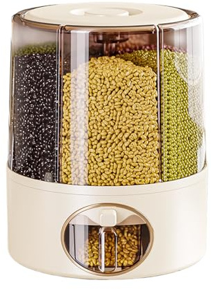 Rice Dispenser, Rotatable Rice Bucket, Food-Grade Airtight Barrel, Multi-Compartment Storage, Anti-Gnat & Moisture Use for Pantry, Restaurant, Baking, Cooking and Grains