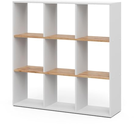 Vicco Raumteiler Nove, Weiß/Goldkraft Eiche, 107.2 x 107.8 cm | zur flexiblen Raumaufteilung und Aufbewahrung von Büchern