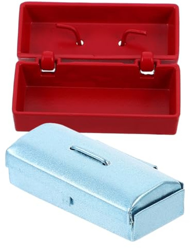BESPORTBLE 2 Pcs Miniature Toolbox Ornament Metal Dollhouse Toolboxes Blue Red Durable Decorative Accessories for Dollhouse Garages Tiny House Models
