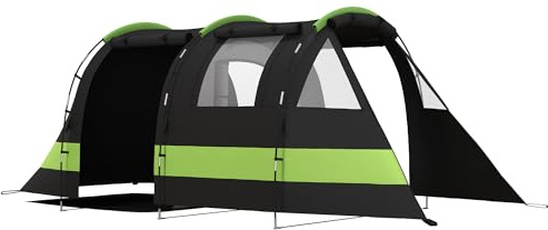 Outsunny tenda da campeggio, 4-5 uomini tenda oscurante con camera da letto e soggiorno, 3000 mm impermeabile, portatile con borsa, per la pesca escursioni festival, nero