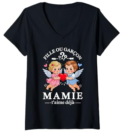 Femme Cadeau Gender Reveal Mamie Parti Révélation du Sexe bébé T-Shirt avec Col en V