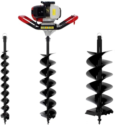 Suricut Tarière Thermique Semi-Professionnelle 62 cm3 + Lot de 3 mèches (80, 150 et 250 mm)