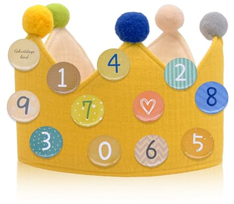 Muduolu Reusable Birthday Crown Hat for Kids, Adjustable Party Crown with 0–9 Number Badges, Birthday Decoration for Boys and Girls