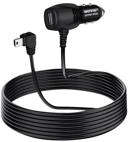 Dash Cam Power Lead, 12V to 5V Mini USB Car Charger Cable, 3.5M Long with 90° Right Angle and Extra USB Ports, DC 2A Car Charger Adapter for Dash Cameras Sat Navs GPS Navigation DVR