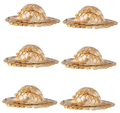 LOEFLIFA Lot de 6 Mini Chapeaux de Paille Tissés, Décorations Artisanales pour Verres à Cocktails, Accessoires Miniatures pour Boissons Festives, Usage Bar et Soirées, Ornements Rustiques