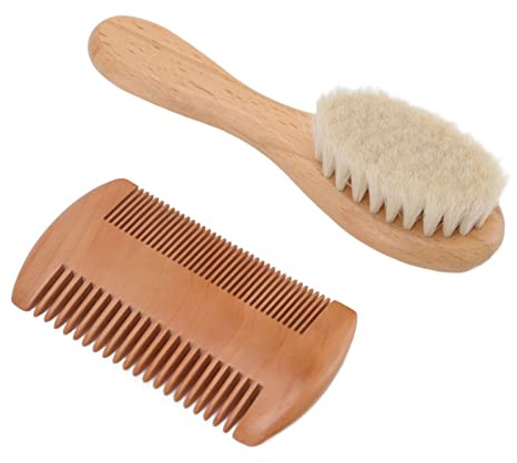 Depisuta Baby-Haarbürsten-Set, Wollbürste aus Holz, Doppelkantenkamm, Praktisch für die Haarpflege von Neugeborenen, Geeignet für die Babypflege