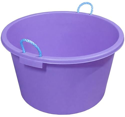 Large Tub with Rope Handles Plaster Mixing Cement Muck Water Storage Bucket Stable Storage Tub - 70L (Purple)