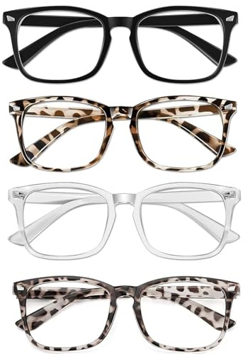 YEVON Blue Light Glasses for Men Women – 4pcs Blue Light Blocking Glasses to Prevent Headaches & Eye Fatigue – Anti Glare Computer Glasses for Gaming, TV, Reading and Outdoor Use