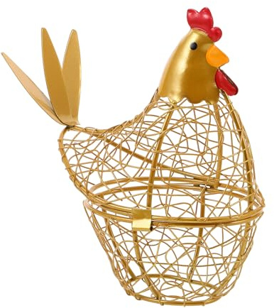 ABOOFAN Cestino Porta Uova in Ferro Dorato con Coperchio a Forma di Gallina Contenitore per Uova da Banco per Cucina e Frigorifero Fresche Accessorio Decorativo Rustico
