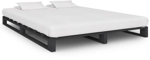 QZZCED Palettenbett aus Massivholz, Kiefer, Grau, 140 x 200 cm, mit Stützleisten und stabilen Beinen, praktische und dekorative Ergänzung für Schlafzimmer, Design