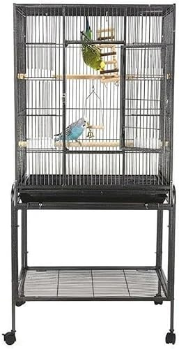 GarveeHome Vogelvoliere Groß Vogelkäfig Mit Tür Vogelhaus Vogelbauer Mit 4 Rollen, Vogelhaus Mit Herausziehbarer Reinigungswanne Und Holzstangen,135x64x42cm