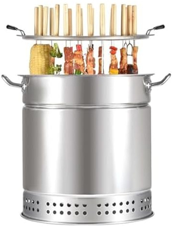 Griglia senza fumo, affumicatore a carbone verticale in acciaio inox con spiedini girevoli a 360°, sistema di riscaldamento a basso fumo, per campeggio all'aperto e barbecue domestico